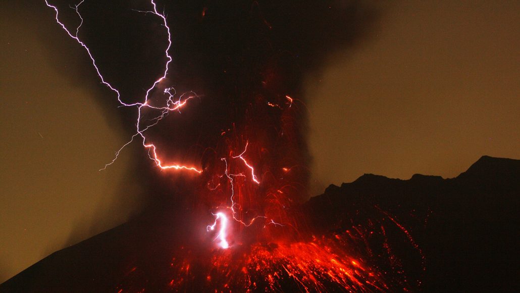 real volcanoes erupting with lightning