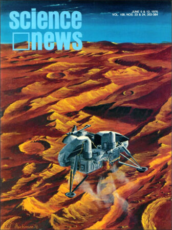 cover of Science News showing a lander on the surface of Mars with a blue sky